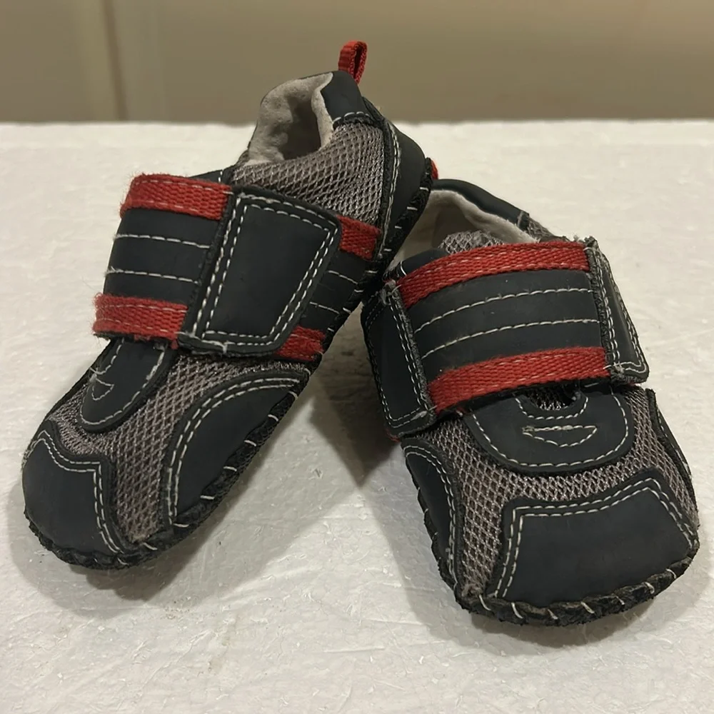 Pediped kids mesh/leather wide loop closure size 5.5-6 (18-24M) black red